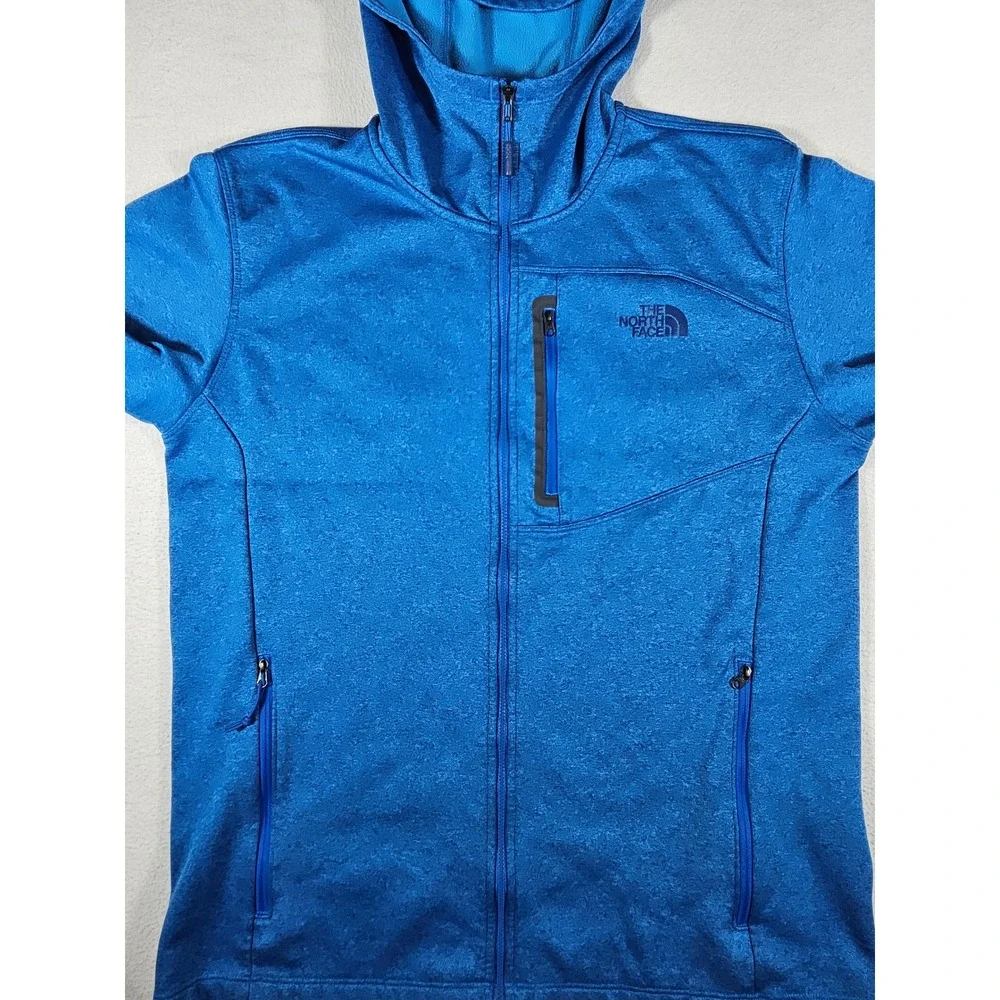 The North Face Mens Blue Heathered Full Zip Fleece Hoodie Jacket Large